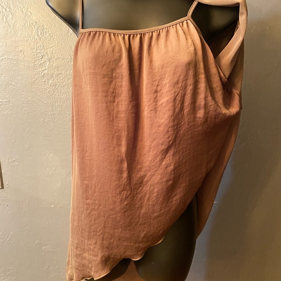 Zara tan/brown asymmetrical hem multi layer wide neck long sleeve shirt - Picture 4 of 16